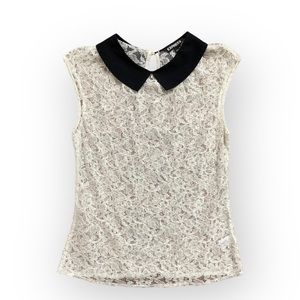 Express Sheer Lace Top with Black Collar Women’s XS